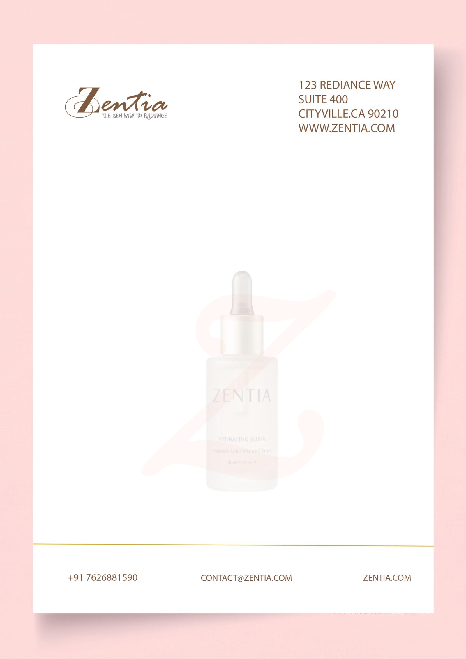 Zentia botanical skincare branded letterhead design