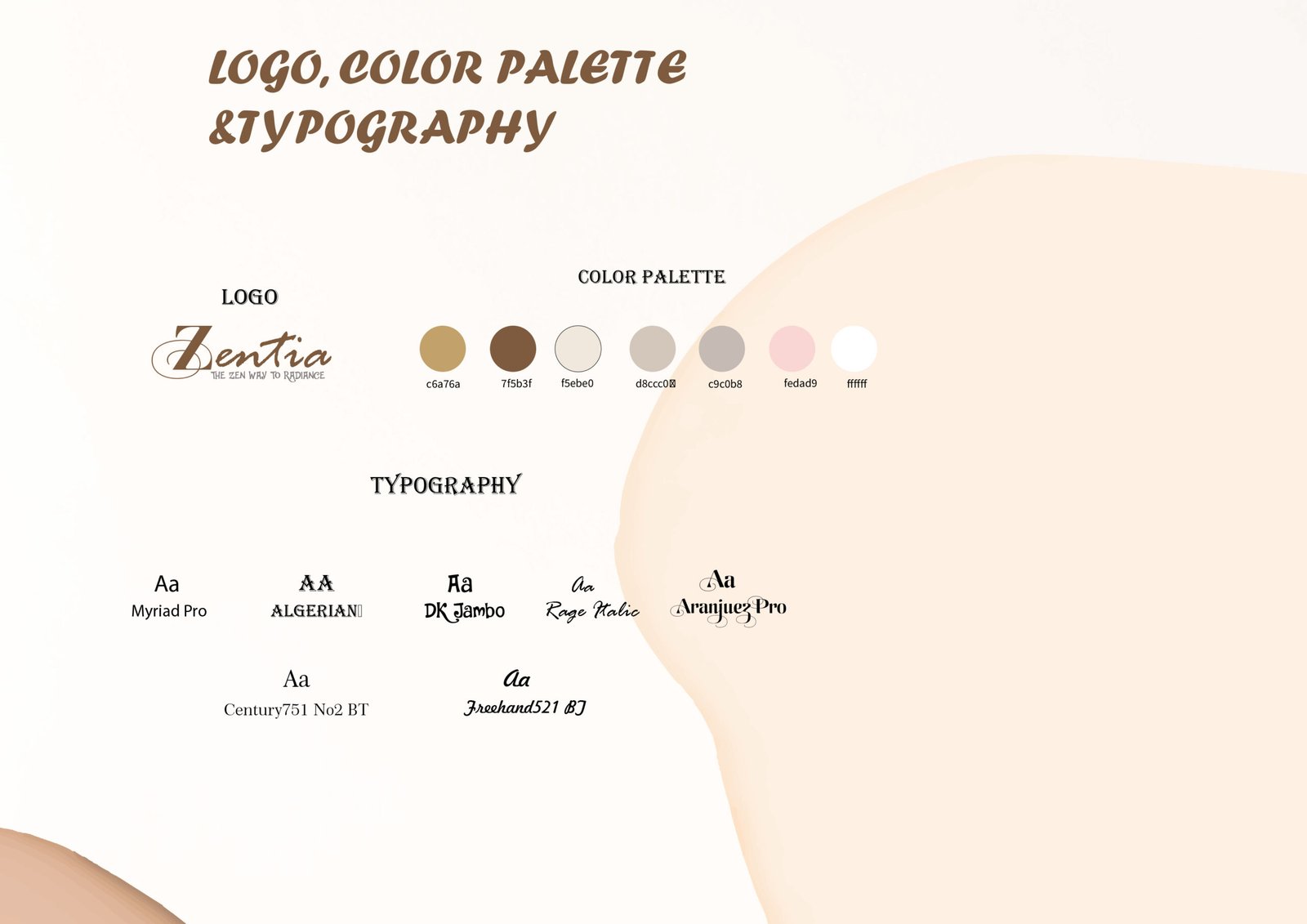 Zentia logo color palette and typography brand guidelines