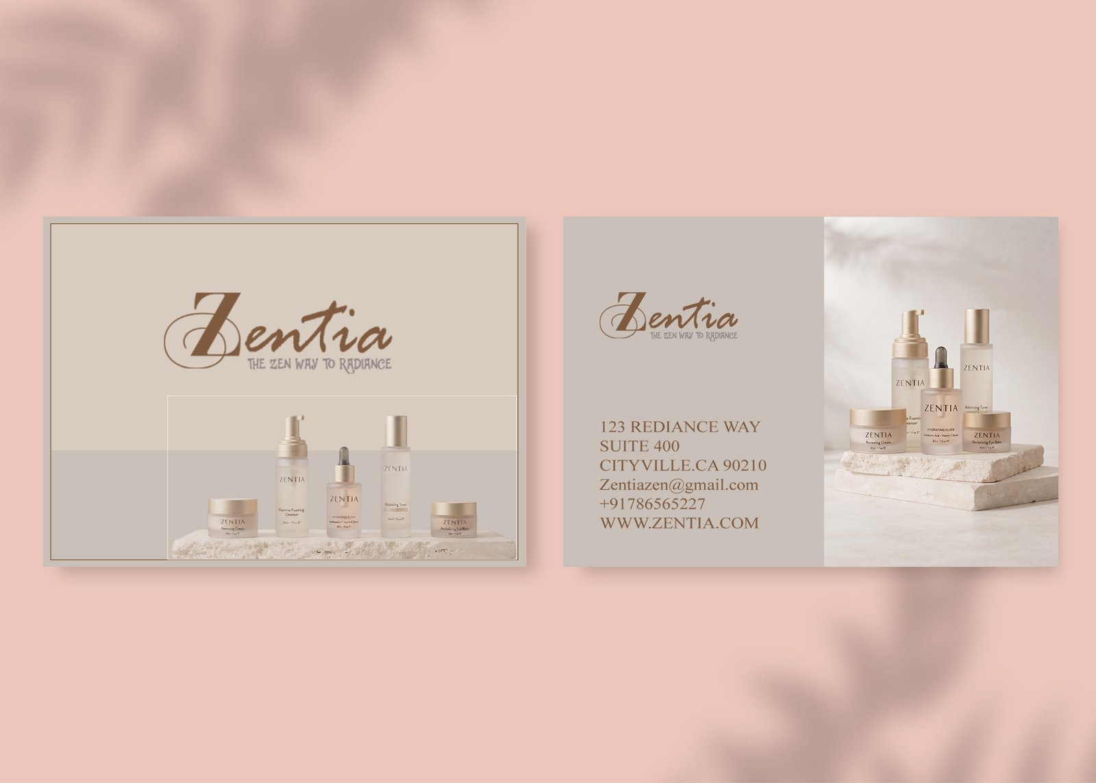 Zentia botanical skincare business cards design